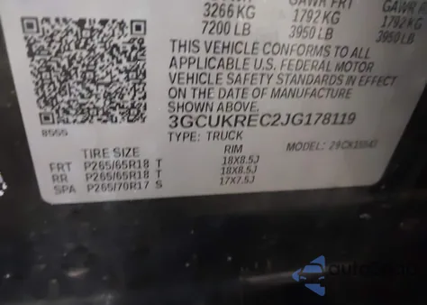 2018 Chevrolet Silverado 1500 2Lt из США, поврежденный, VIN 3GCUKREC2JG178119